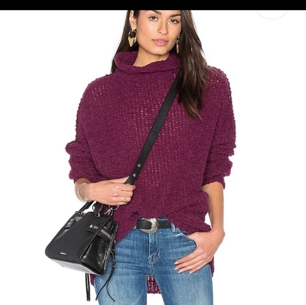 Free People "She's All That" Sweater Top Tunic Knit Cowl Turtleneck EUC Small